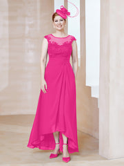 Robe en Mousseline à Encolure Illusion avec Dentelle Fuchsia Grande Taille