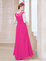 Robe en Mousseline à Encolure Illusion avec Dentelle Fuchsia Grande Taille