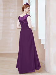 Robe en Mousseline à Encolure Illusion avec Dentelle Raisin Grande Taille