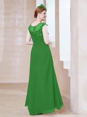Robe en Mousseline à Encolure Illusion avec Dentelle Vert Grande Taille