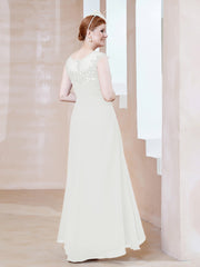 Robe en Mousseline à Encolure Illusion avec Dentelle Ivoire Grande Taille