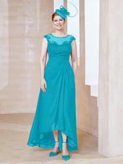 Robe en Mousseline à Encolure Illusion avec Dentelle Jade