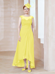 Robe en Mousseline à Encolure Illusion avec Dentelle Citron Grande Taille