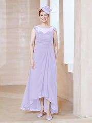 Robe en Mousseline à Encolure Illusion avec Dentelle Lilas