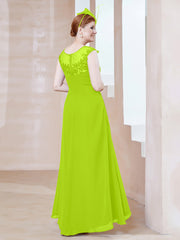 Robe en Mousseline à Encolure Illusion avec Dentelle Vert Citron