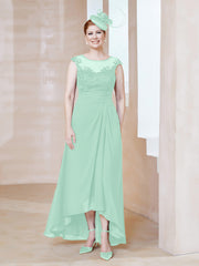 Robe en Mousseline à Encolure Illusion avec Dentelle Vert Menthe Grande Taille