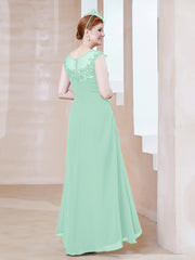 Robe en Mousseline à Encolure Illusion avec Dentelle Vert Menthe Grande Taille
