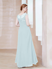 Robe en Mousseline à Encolure Illusion avec Dentelle Brume