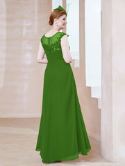 Robe en Mousseline à Encolure Illusion avec Dentelle Mousse