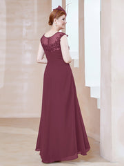 Robe en Mousseline à Encolure Illusion avec Dentelle Mûre
