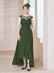 Robe en Mousseline à Encolure Illusion avec Dentelle Olive Verte Grande Taille