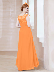 Robe en Mousseline à Encolure Illusion avec Dentelle Orange