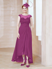 Robe en Mousseline à Encolure Illusion avec Dentelle Orchidee