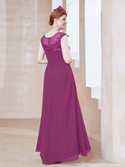 Robe en Mousseline à Encolure Illusion avec Dentelle Orchidee