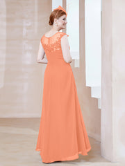 Robe en Mousseline à Encolure Illusion avec Dentelle Papaye Grande Taille