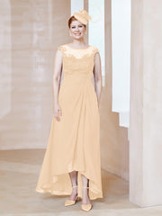 Robe en Mousseline à Encolure Illusion avec Dentelle Pêche Grande Taille