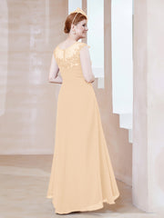 Robe en Mousseline à Encolure Illusion avec Dentelle Pêche Grande Taille