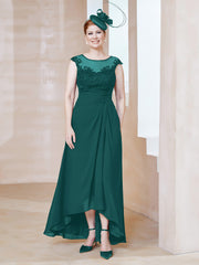 Robe en Mousseline à Encolure Illusion avec Dentelle Paon