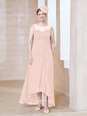 Robe en Mousseline à Encolure Illusion avec Dentelle Rose Perle