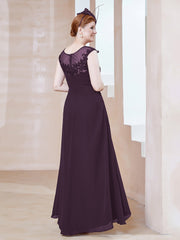 Robe en Mousseline à Encolure Illusion avec Dentelle Plum