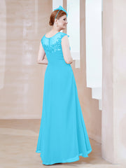 Robe en Mousseline à Encolure Illusion avec Dentelle Piscine Grande Taille