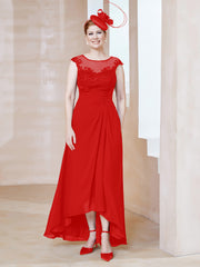 Robe en Mousseline à Encolure Illusion avec Dentelle Rouge