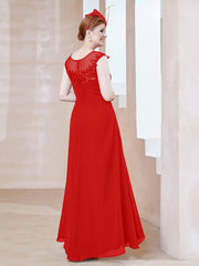 Robe en Mousseline à Encolure Illusion avec Dentelle Rouge