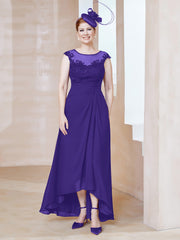 Robe en Mousseline à Encolure Illusion avec Dentelle Régence