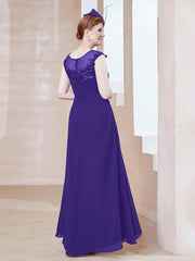 Robe en Mousseline à Encolure Illusion avec Dentelle Régence