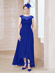 Robe en Mousseline à Encolure Illusion avec Dentelle Bleu Royale Grande Taille