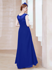 Robe en Mousseline à Encolure Illusion avec Dentelle Bleu Royale Grande Taille