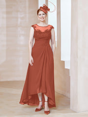 Robe en Mousseline à Encolure Illusion avec Dentelle Rouille