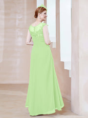 Robe en Mousseline à Encolure Illusion avec Dentelle Sauge Grande Taille