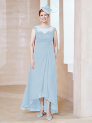 Robe en Mousseline à Encolure Illusion avec Dentelle Bleu Ciel