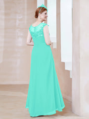 Robe en Mousseline à Encolure Illusion avec Dentelle Spa
