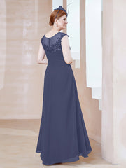 Robe en Mousseline à Encolure Illusion avec Dentelle Orageux Grande Taille
