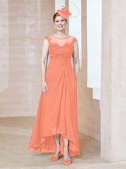 Robe en Mousseline à Encolure Illusion avec Dentelle Crépuscule