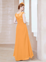 Robe en Mousseline à Encolure Illusion avec Dentelle Mandarine Grande Taille