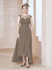 Robe en Mousseline à Encolure Illusion avec Dentelle Taupe Grande Taille