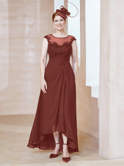 Robe en Mousseline à Encolure Illusion avec Dentelle Terracotta Grande Taille