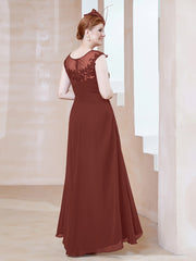 Robe en Mousseline à Encolure Illusion avec Dentelle Terracotta Grande Taille