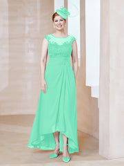 Robe en Mousseline à Encolure Illusion avec Dentelle Turquoise Grande Taille