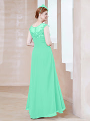 Robe en Mousseline à Encolure Illusion avec Dentelle Turquoise Grande Taille
