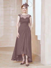 Robe en Mousseline à Encolure Illusion avec Dentelle Vintage Mauve