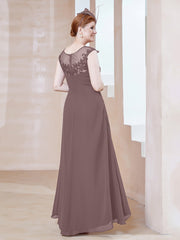 Robe en Mousseline à Encolure Illusion avec Dentelle Vintage Mauve