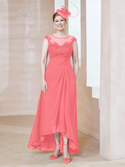 Robe en Mousseline à Encolure Illusion avec Dentelle Pastèque
