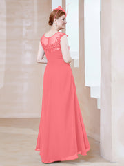 Robe en Mousseline à Encolure Illusion avec Dentelle Pastèque Grande Taille