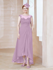 Robe en Mousseline à Encolure Illusion avec Dentelle Glycine