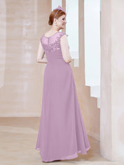 Robe en Mousseline à Encolure Illusion avec Dentelle Glycine Grande Taille
