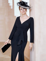 Robe Longueur au Sol en Crêpe Extensible Noir Grande Taille
